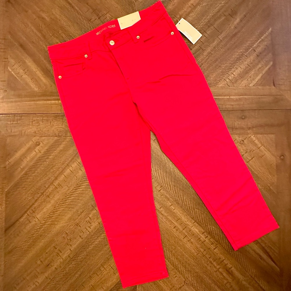 NWT Michael Kors Red Izzy Cropped Skinny Pants